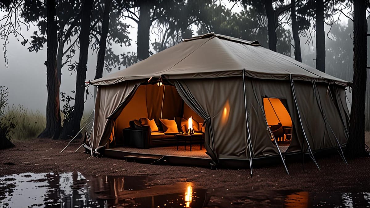 glamping in the rain